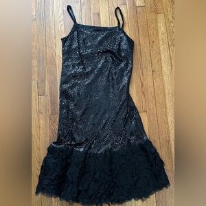 Marina Rinaldi SILK vintage Black Sequin Dress with Ruffled Hem cocktail 12